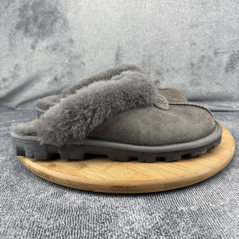 UGG Shoes Womens Size 8 Gray Suede Mule Slippers Shearling Lined Lug Sole
